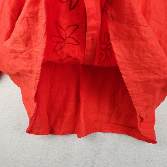 Alexandra Bartlett Womens Size 3X Red Button Down Floral Embroidered Linen Top - Picture 7 of 10